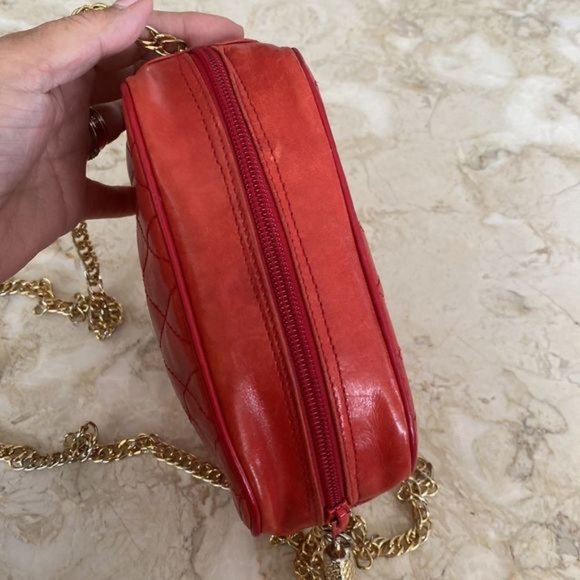 Vintage High?Fashion Quilted Red Leather Chain Strap Box Bag - Picture 7 of 10